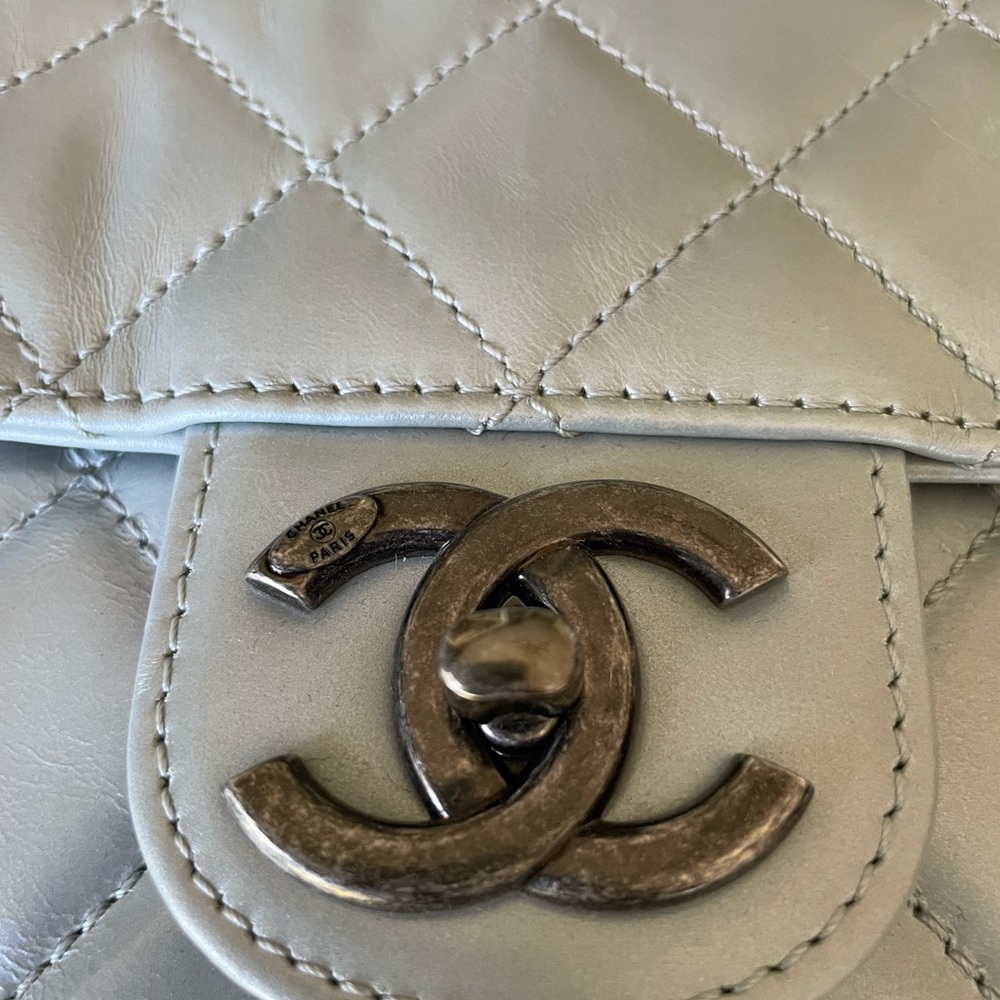 Chanel accordion bag gray light blue calfskin shoulder bag purse grey - Picture 11 of 14